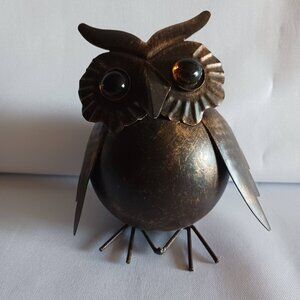 Metal & Glass Eyed Bronze Color Owl Decor